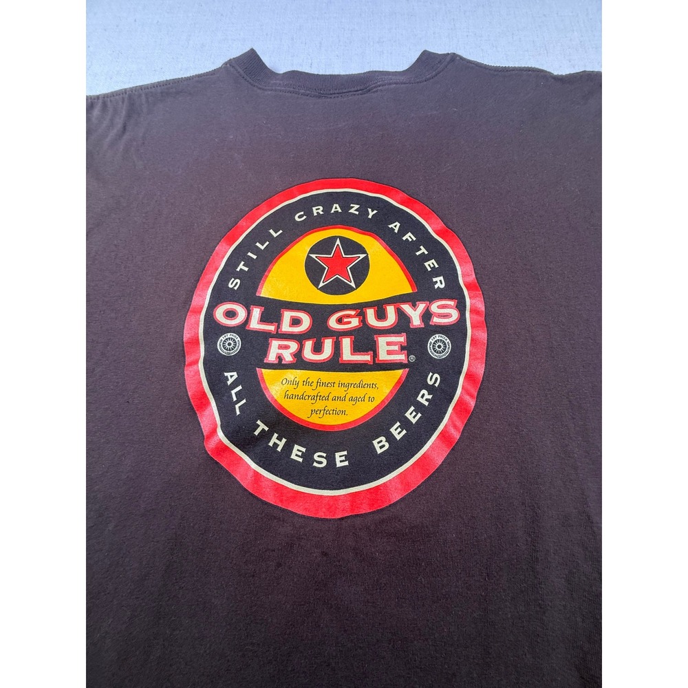 Old Guys Rule Mens Large Brown T-Shirt Still Crazy After All These Beers Y2K Tee